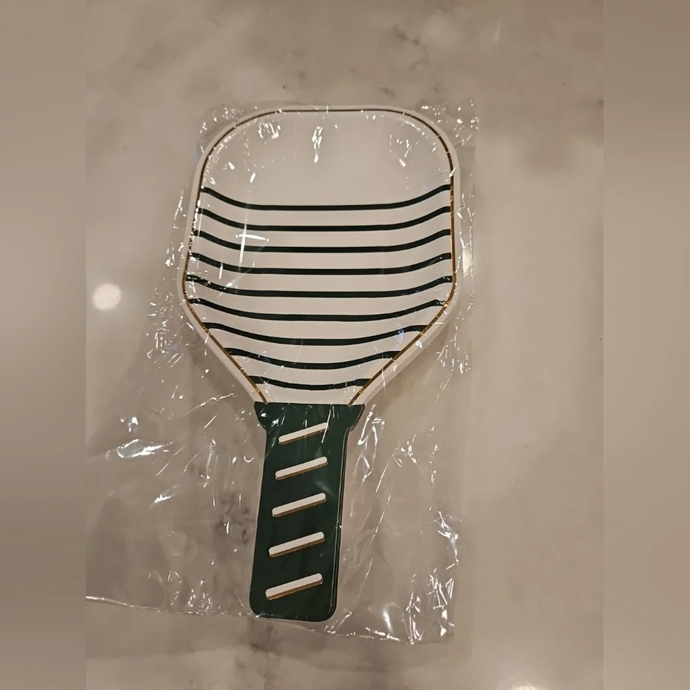 White Pickleball Paddle Paper Plates Set Of 12